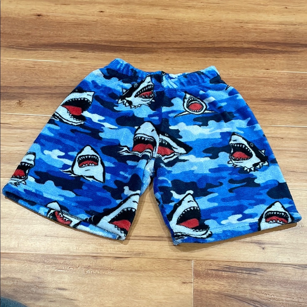 FUZZY Vibrant Blue Shark Print Shorts with Elastic Waist for boys size 10/12